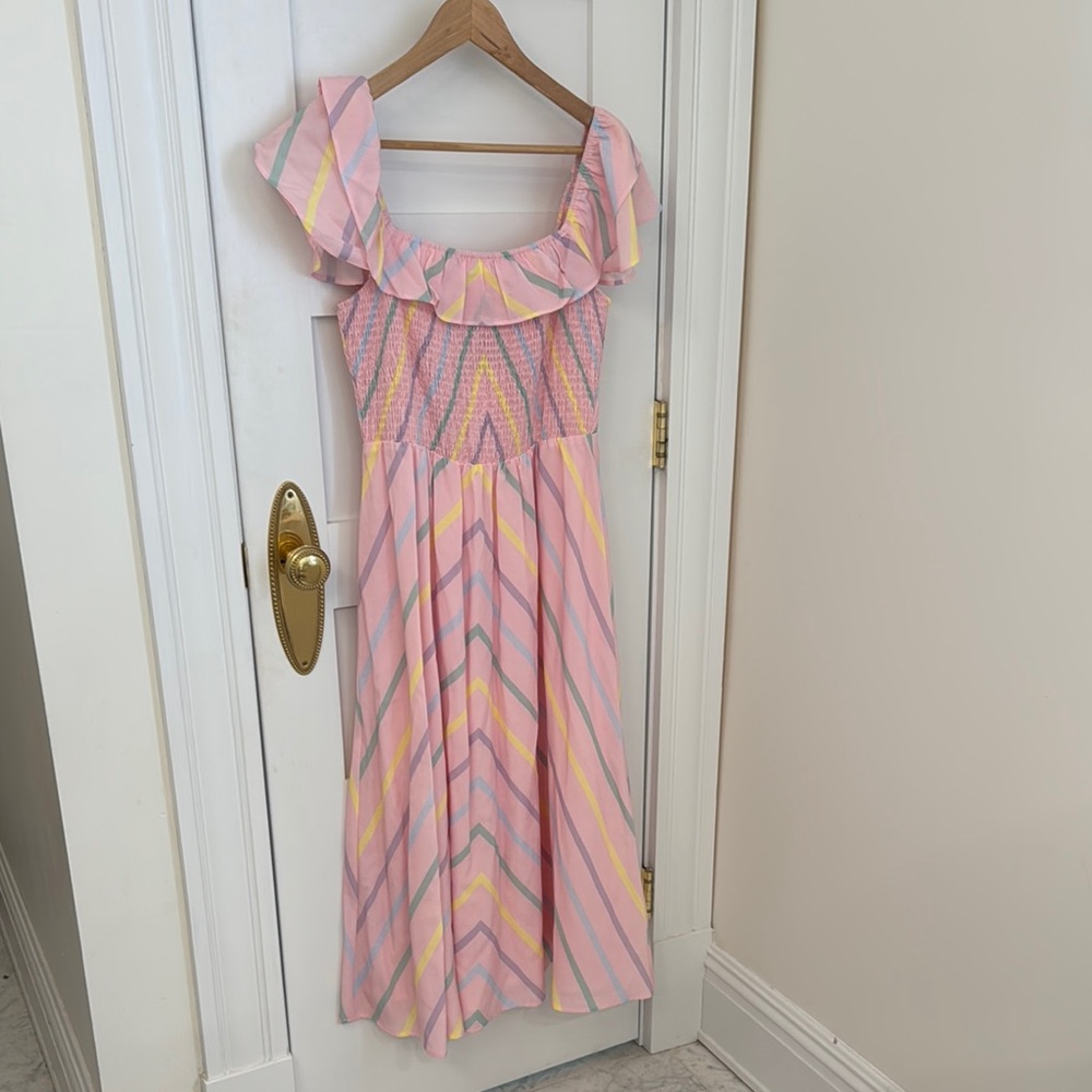 NEW with tags - Pink and Yellow Striped Ruffle Dress